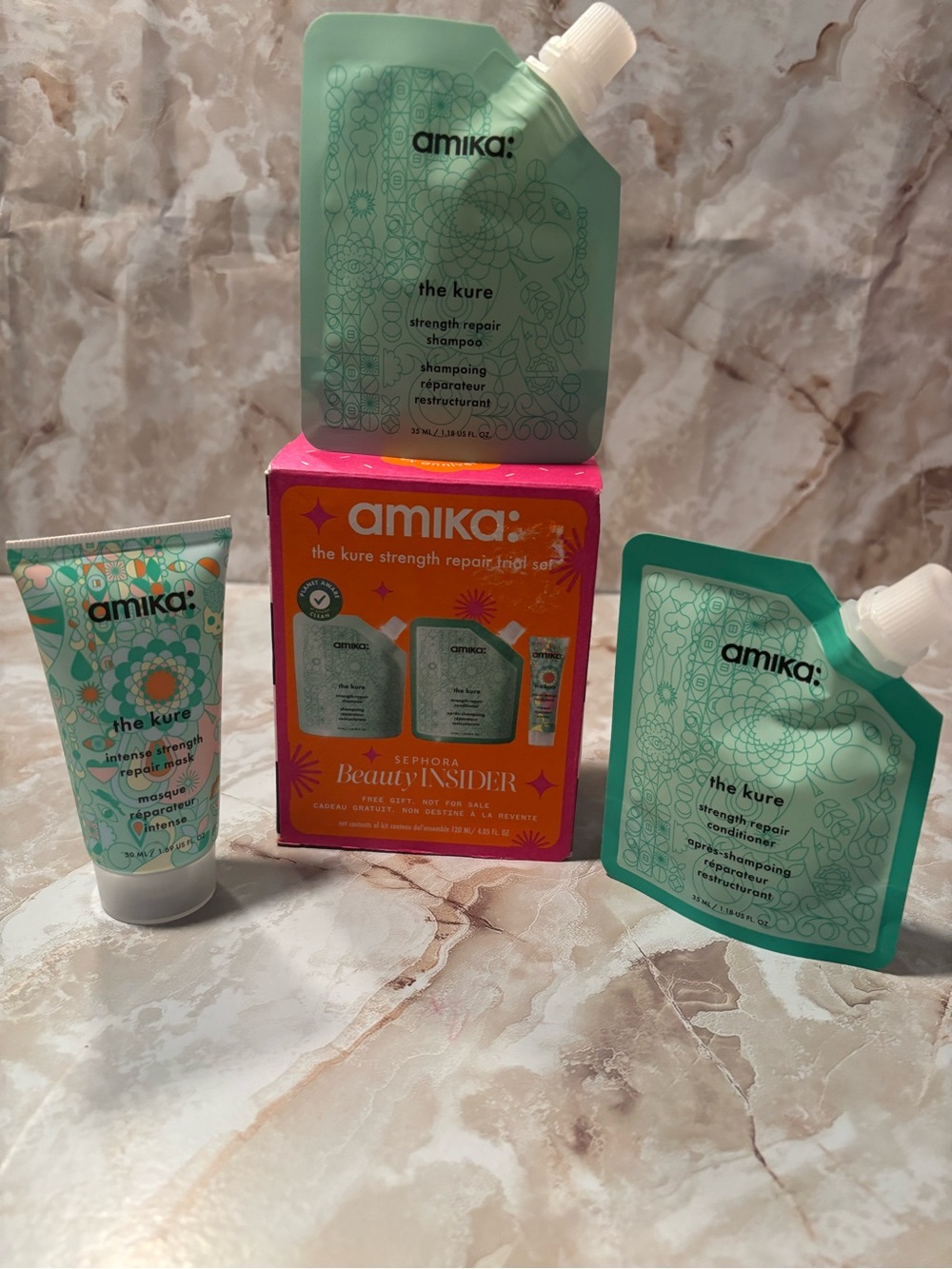 amika Kids Hair Repair Set in Mint Green and Coral Box